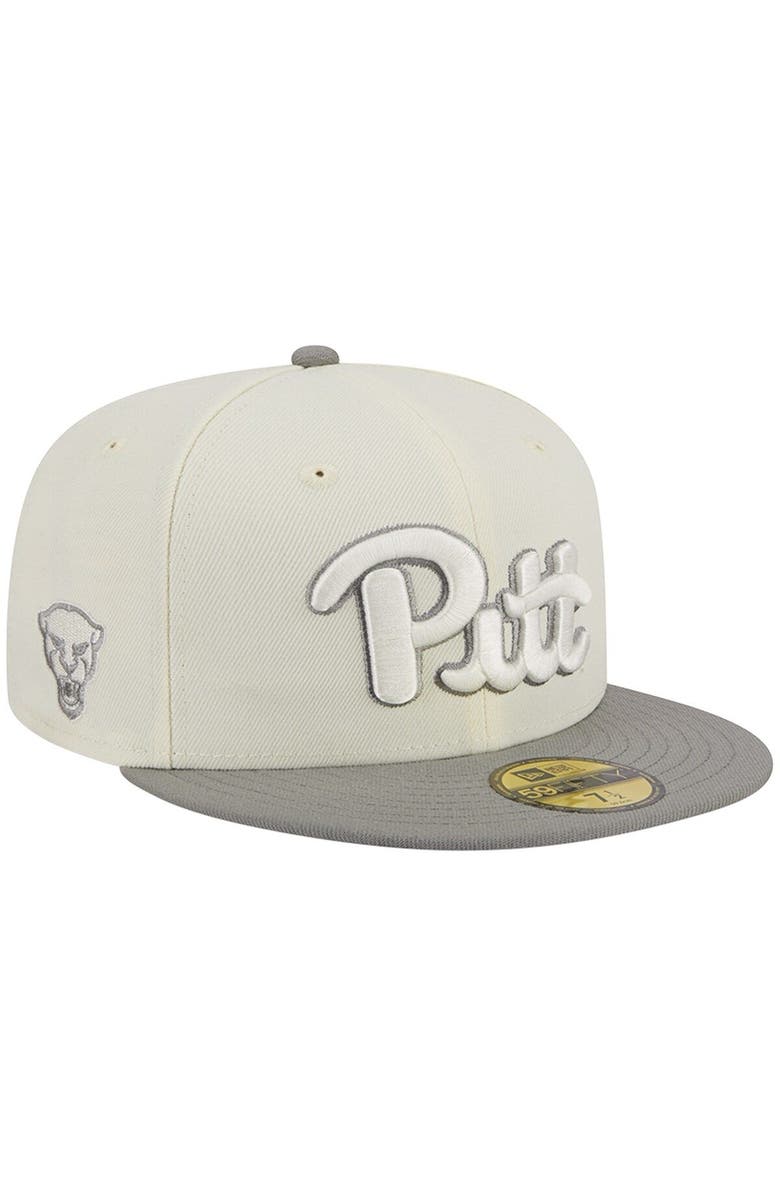 New Era Men's New Era Stone/Gray Pitt Panthers Chrome & Concrete 59FIFTY Fitted Hat, Main, color, Cream