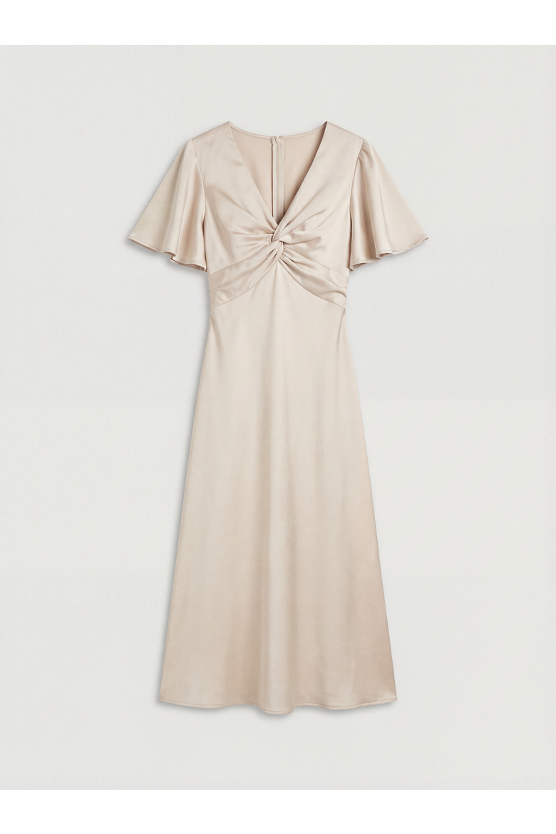 Angel Sleeve Midi Bridesmaid Dress, Alternate, color, Champagne