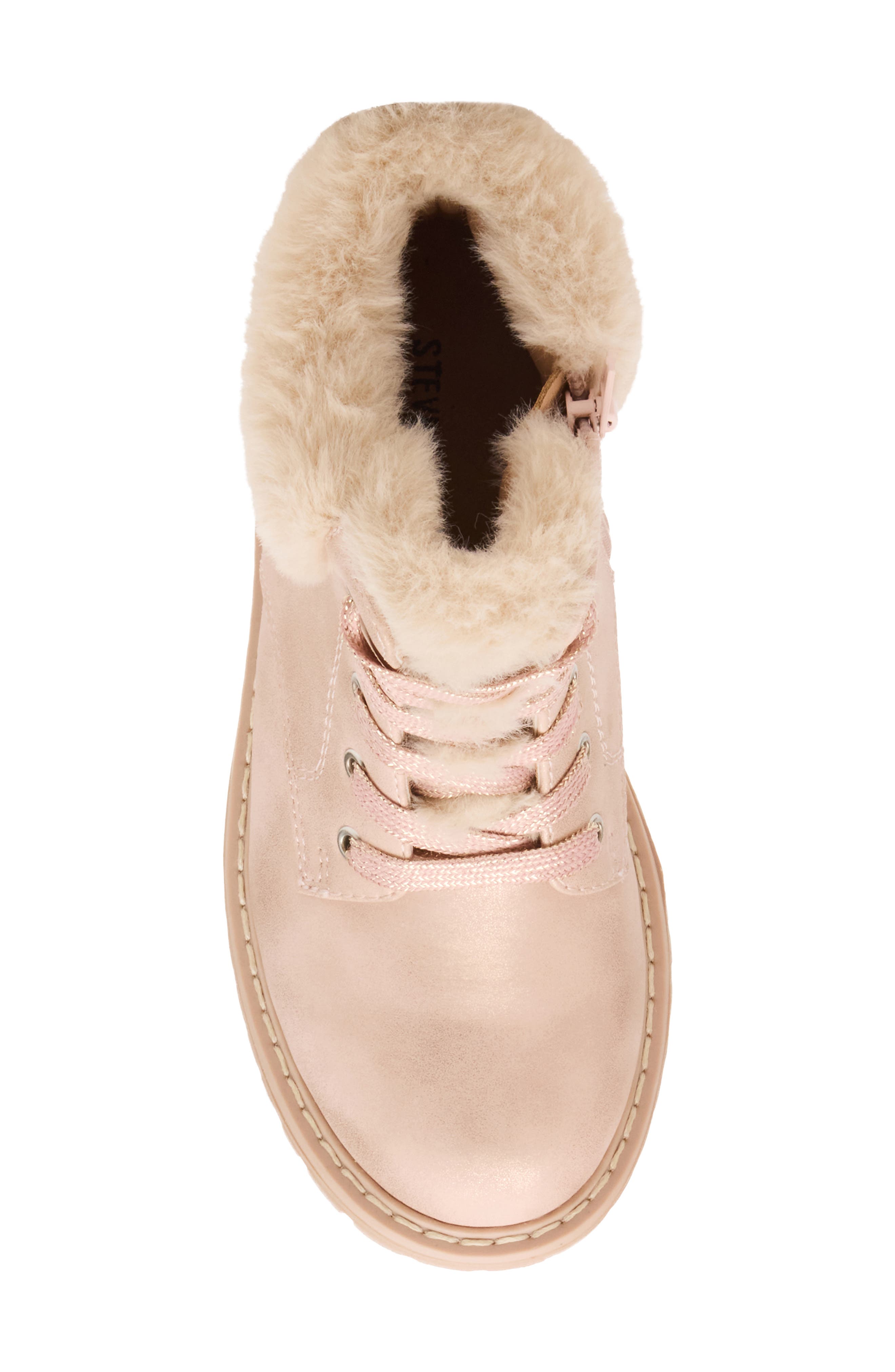 Steve Madden Kids' Jbowden Faux Fur Trim Combat Boot, Alternate, color, Sand