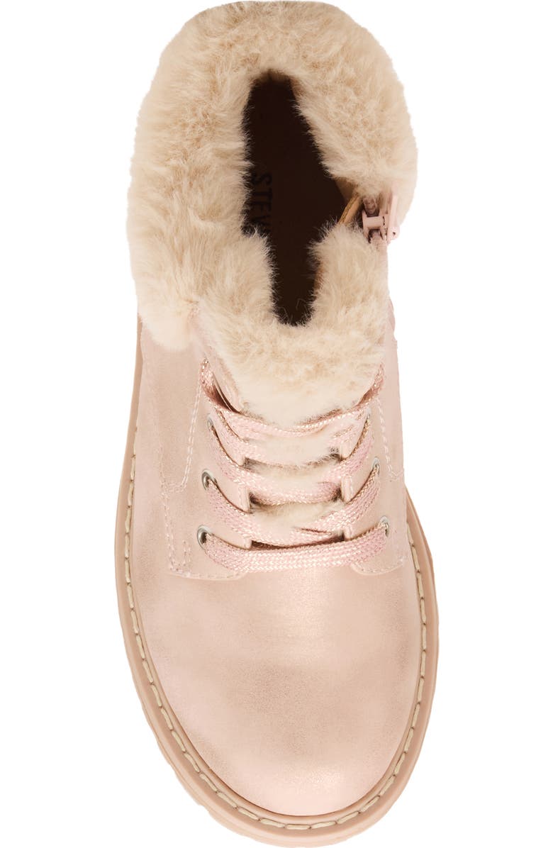 Steve Madden Kids' Jbowden Faux Fur Trim Combat Boot, Alternate, color, Sand