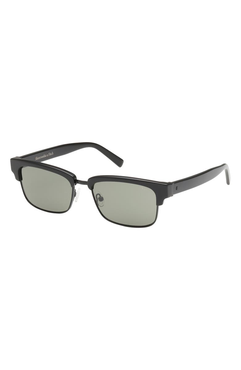 ABERCROMBIE & FITCH 55mm Square Sunglasses, Alternate, color, Shiny Black / Green Lens