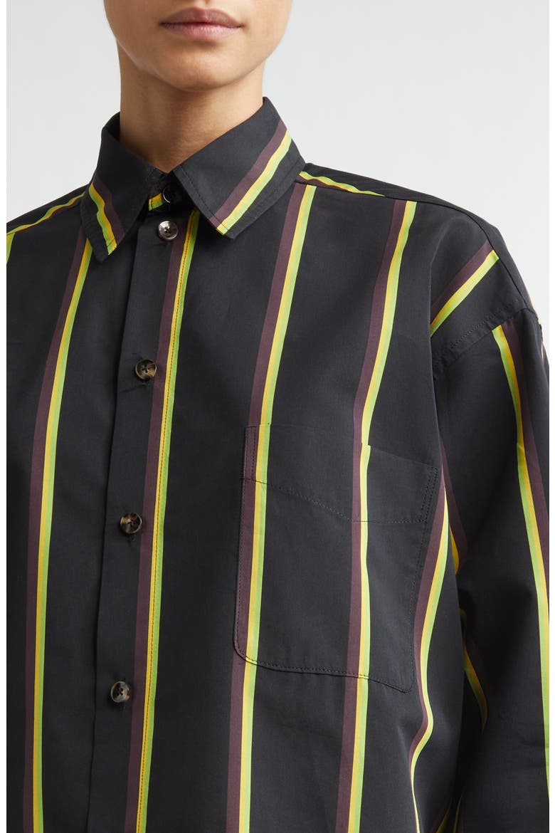 Alia Stripe Cotton & Silk Button-Up Shirt, Alternate, color, BLACK MULTI