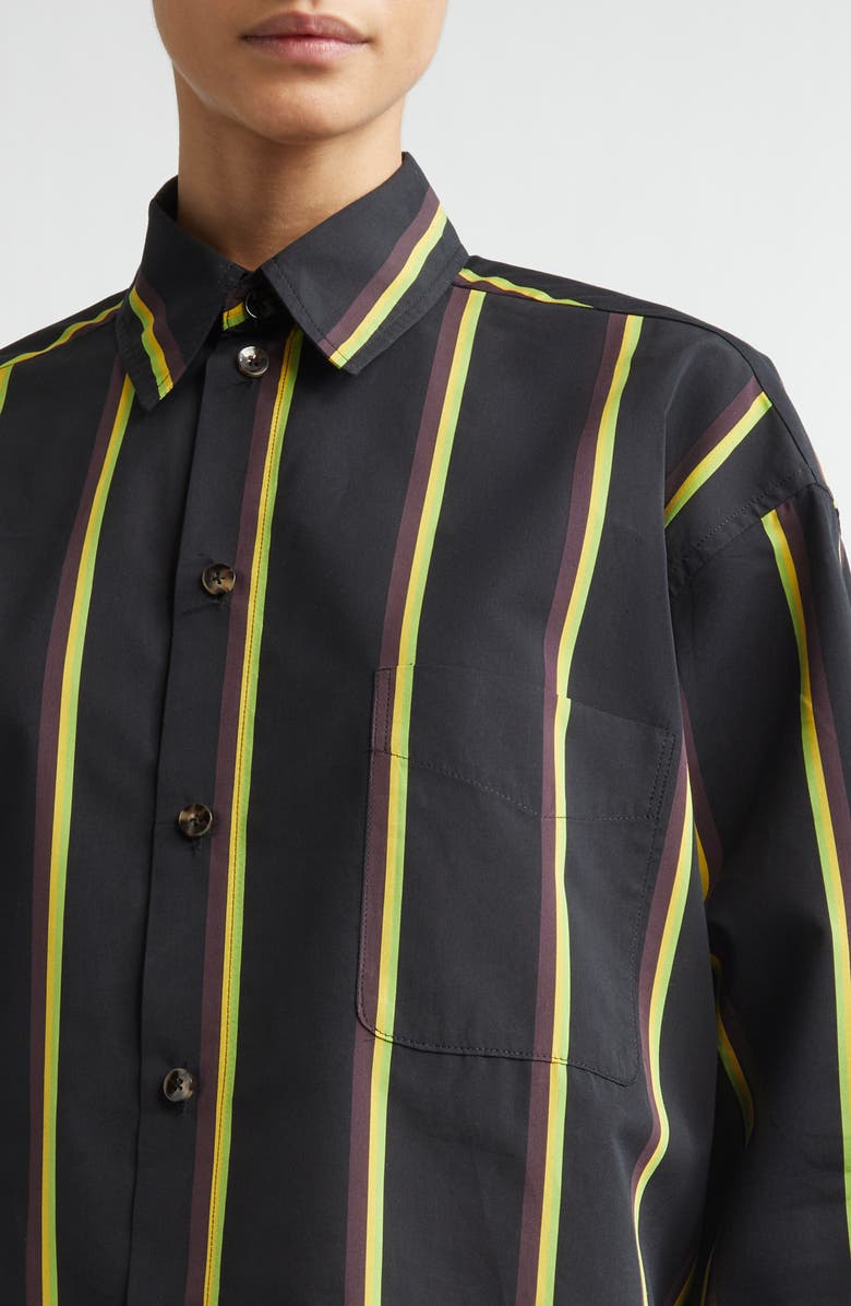 Proenza Schouler Alia Stripe Cotton & Silk Button-Up Shirt, Alternate, color, Black Multi