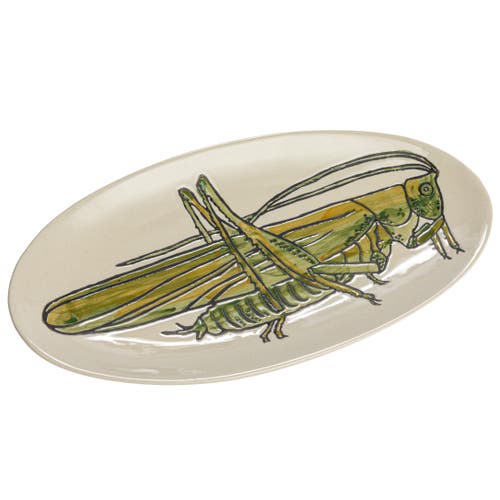 Storied Home Hand-painted Stoneware Grasshopper Plate In White