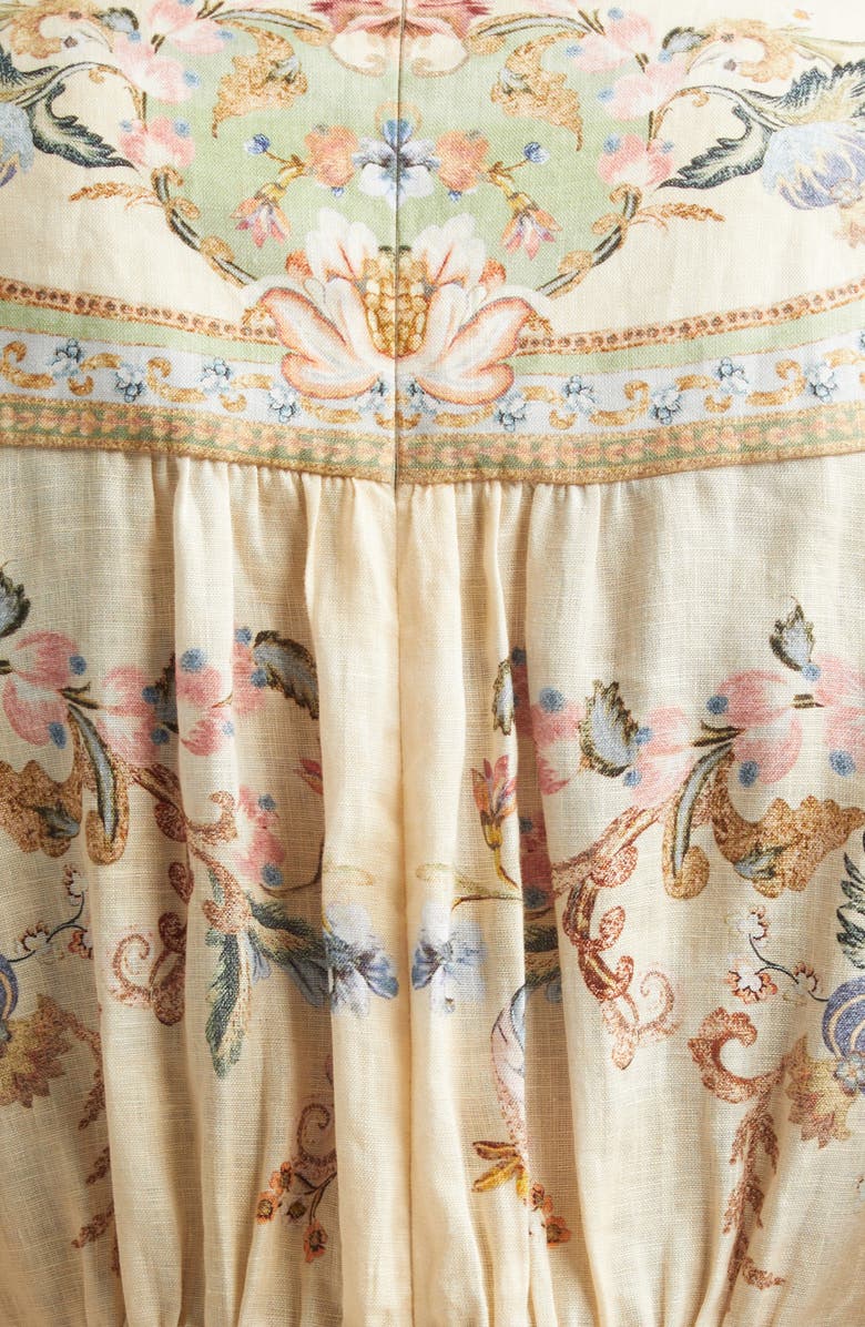 Zimmermann Roselight Print Long Sleeve Linen Minidress, Alternate, color, Sage Tapestry Floral