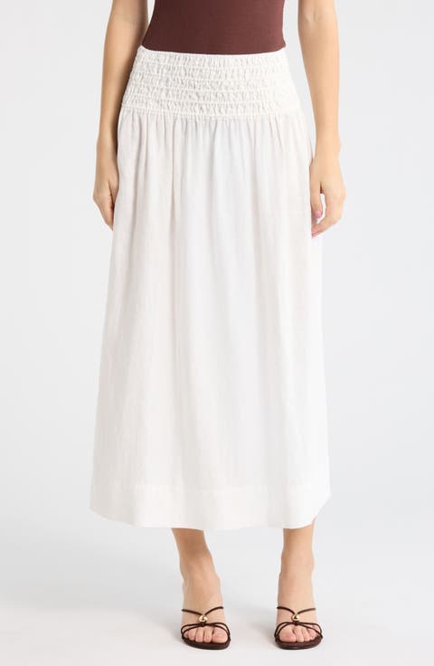 Alessa Smock Waist Linen Blend Maxi Skirt
