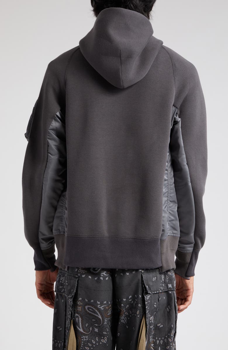 Sacai Sponge Mixed Media Hoodie, Alternate, color, C/ Grayxc/ Gray