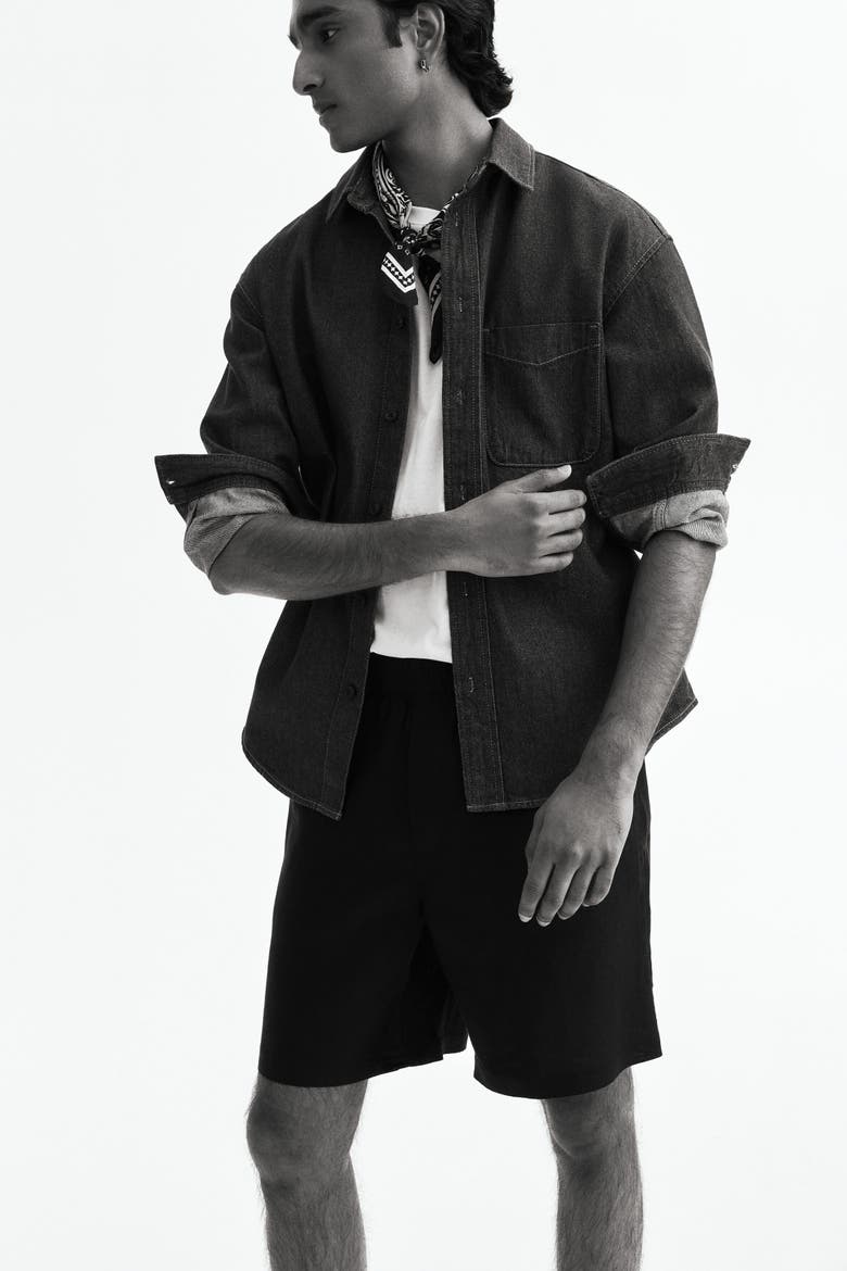 Relaxed Fit Linen Shorts, Alternate, color, Black