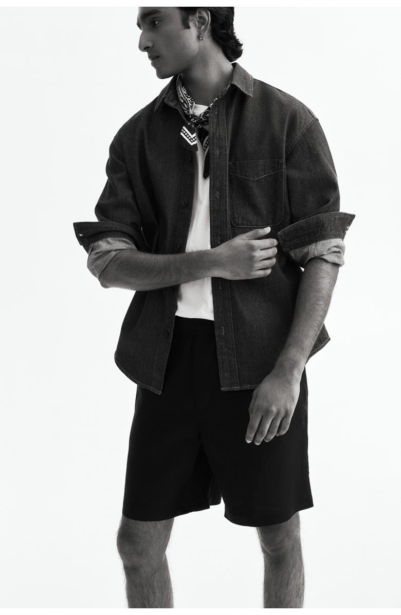 H&M Relaxed Fit Linen Shorts, Alternate, color, Black