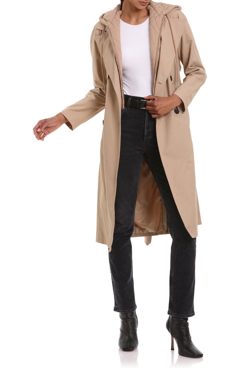 Avec Les Filles Hooded Belted Water Resistant Rain Coat, Alternate, color, Khaki