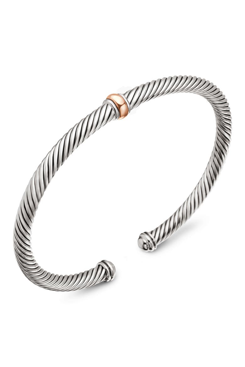 Classic Cable Station Bracelet in Sterling Silver with 18K Gold, 4mm, Alternate, color, SILVER/ ROSE GOLD