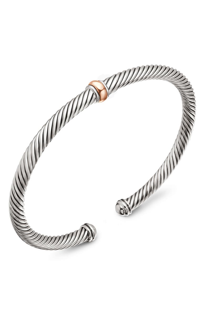 David Yurman Classic Cable Station Bracelet in Sterling Silver with 18K Gold, 4mm, Alternate, color, Silver/ Rose Gold