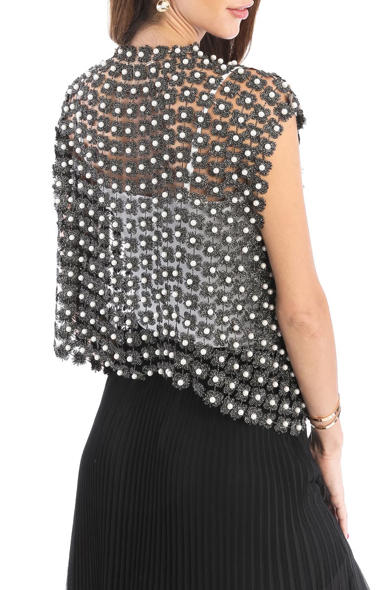 SAACHI Pearly Beaded Floral Lace Top, Alternate, color, Black