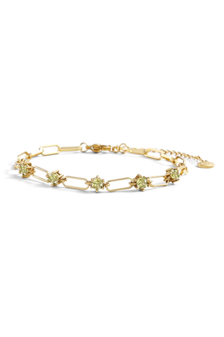 Paperclip Bracelet with Gemstone Accents, Main, color, August Peridot / 6.5"