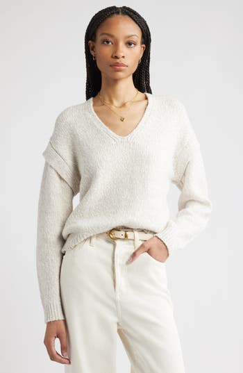 Nordstrom Marled Cotton & Wool Blend V-neck Sweater