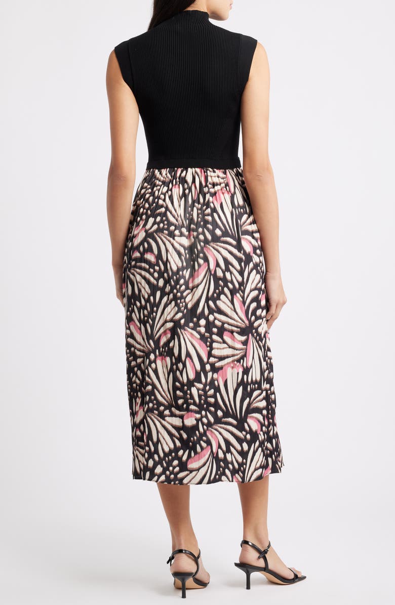 Vince Camuto Sleeveless Mixed Media Midi Dress, Alternate, color, Black Multi