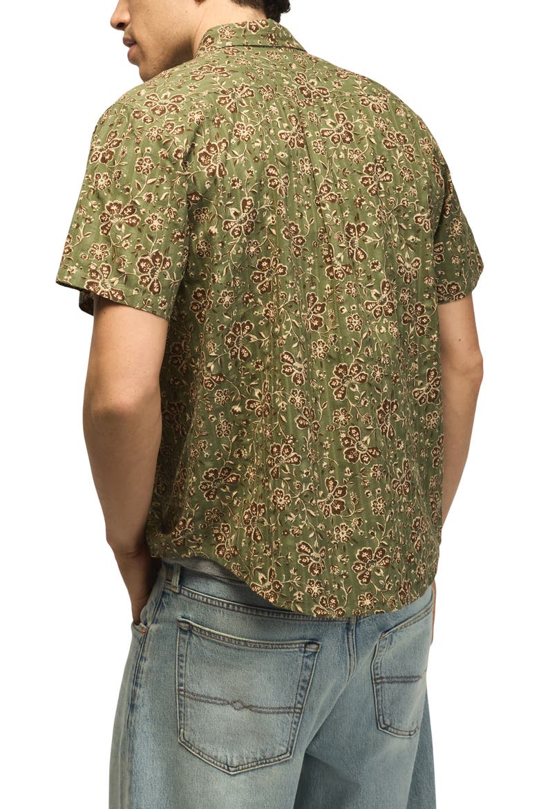 Floral Short Sleeve Cotton Button-Up Shirt, Alternate, color, GREEN FLORAL