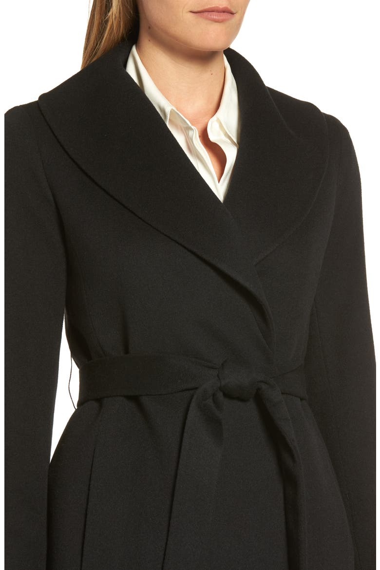 Shawl Collar Cashmere Wrap Coat, Alternate, color, BLACK