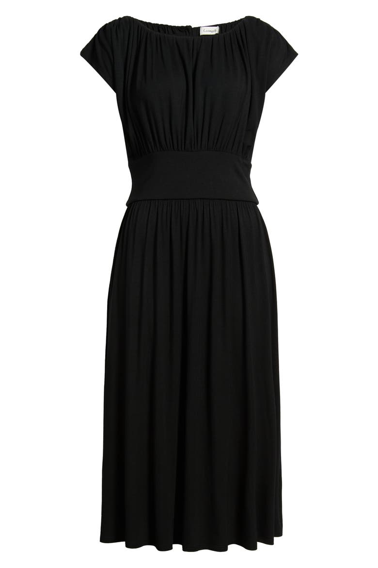 Cap Sleeve Ruched Knit Midi Dress, Alternate, color, BLACK