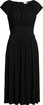 Loveappella Cap Sleeve Ruched Knit Midi Dress