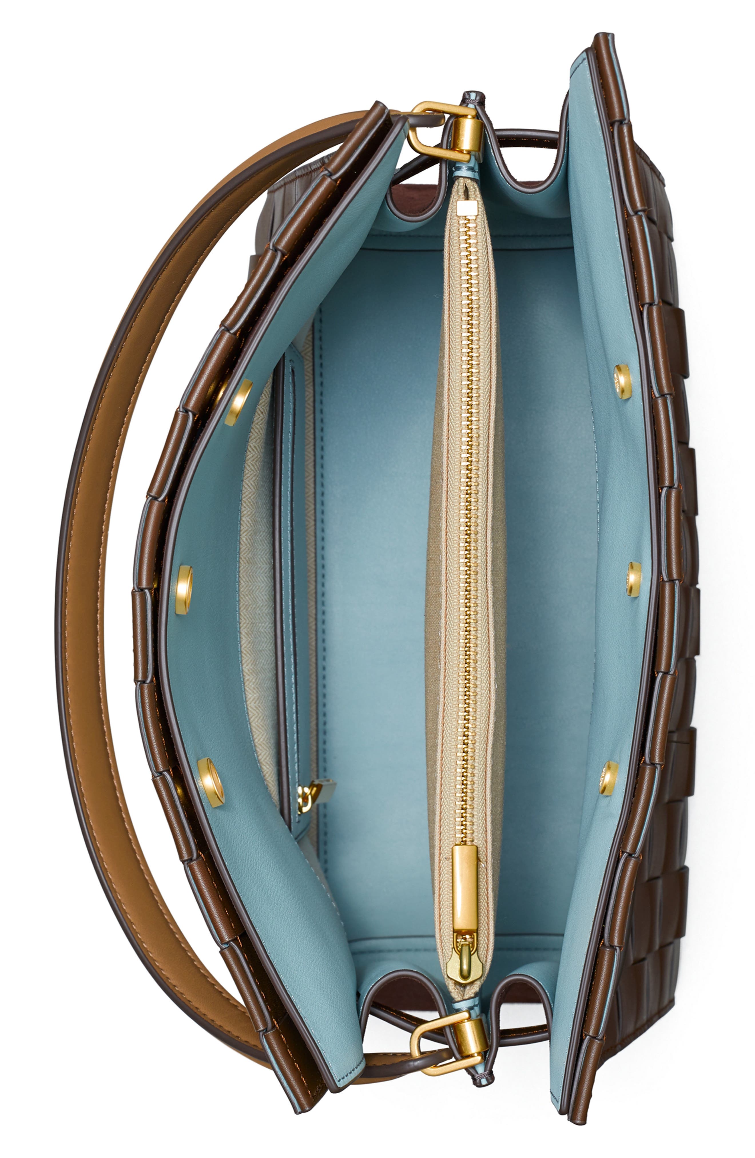 Tory Burch Lee Radziwill Woven Leather Double Bag, Alternate, color, 