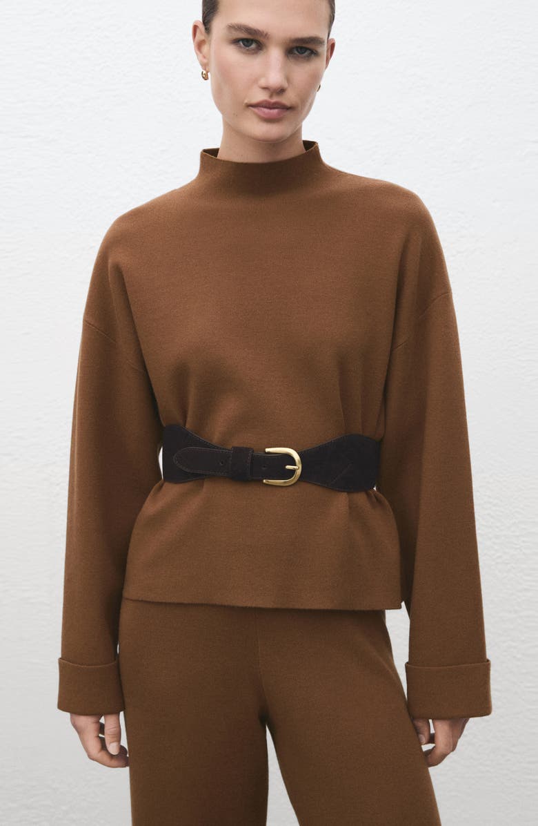 MANGO Funnel Neck Sweater, Alternate, color, Caramel