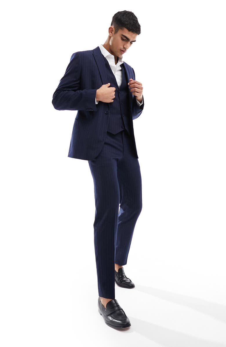 ASOS DESIGN Slim Fit Pinstripe Suit Trousers, Alternate, color,
