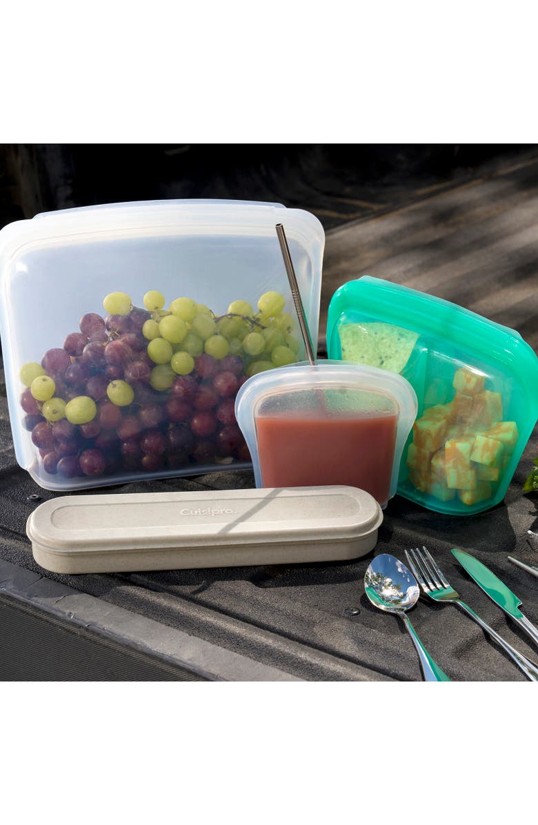 CUISIPRO Pack-It Silicone Reusable Stand Up Storage Bag w/Divider, 1300ml/44 oz, Alternate, color, Green
