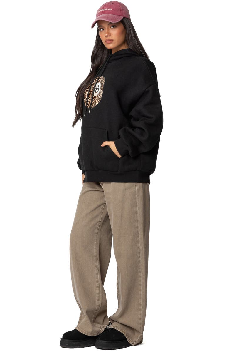 EDIKTED Leopard 8 Oversize Hoodie, Alternate, color, Black