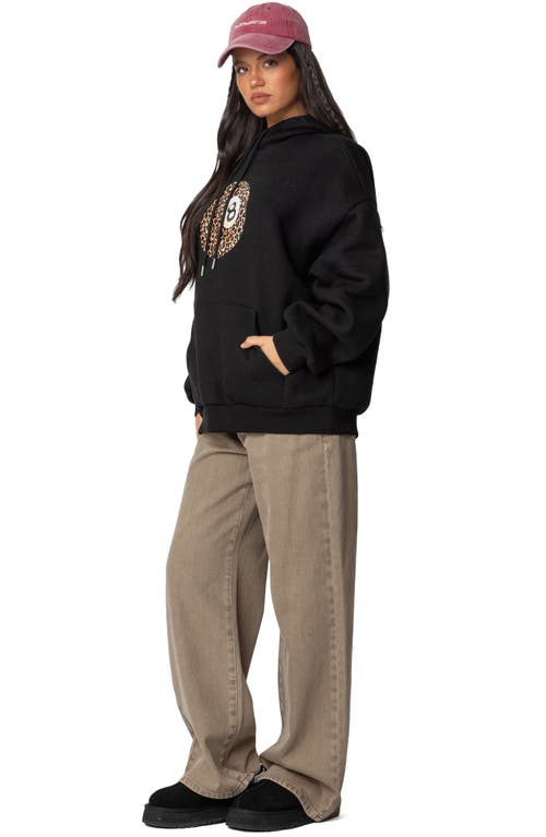Edikted Leopard 8 Oversized Hoodie In Black