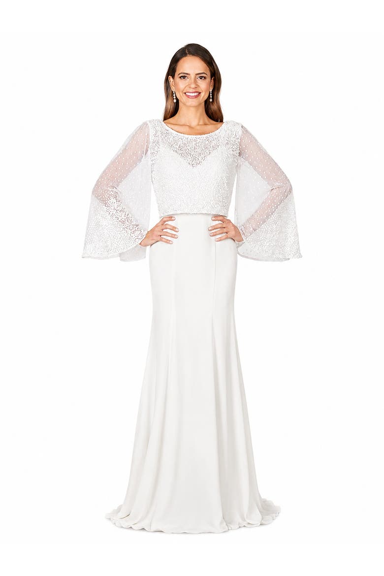 Beaded Faux-Wrap V-Neck Bridal Gown, Main, color, Ivory