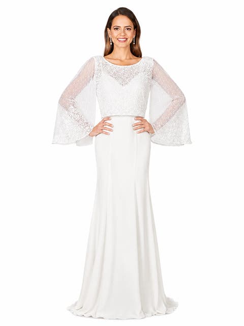 Beaded Faux-Wrap V-Neck Bridal Gown