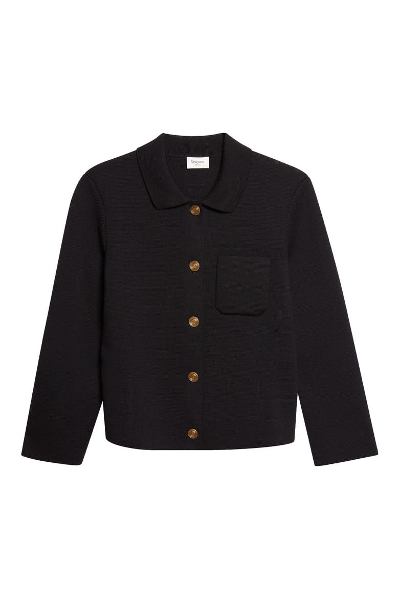 Virgin Wool Polo Cardigan, Alternate, color, NOIR