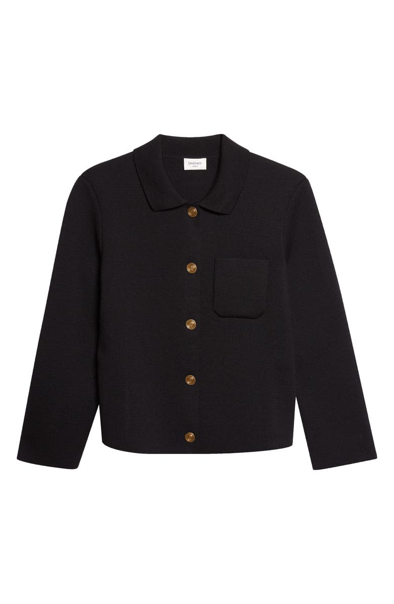 Saint Laurent Virgin Wool Polo Cardigan, Main, color, Noir