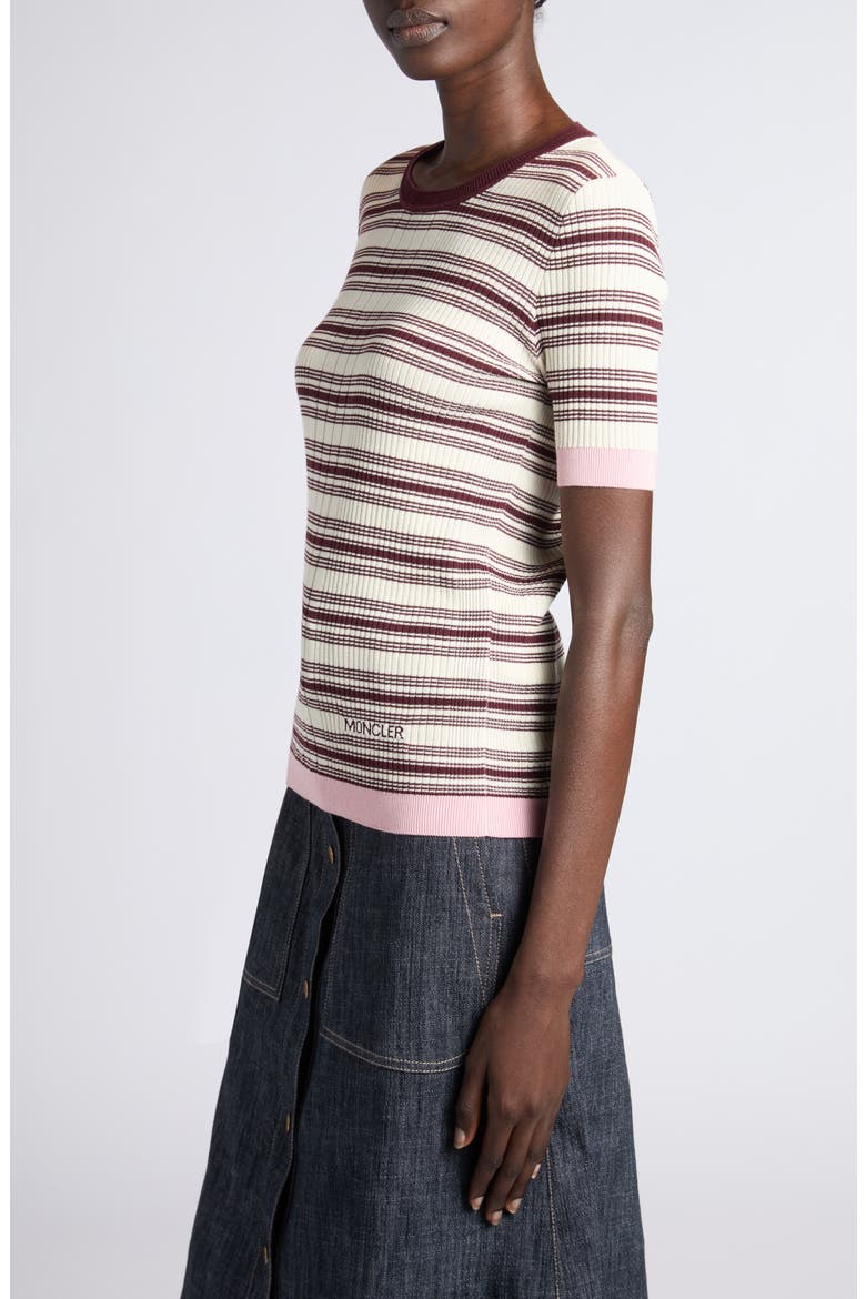 Stripe Rib Short Sleeve Cotton Sweater, Alternate, color, WHITE/ BEIGE