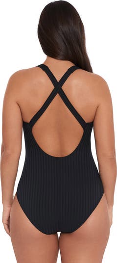 Women's Textured Classic Square Neck One Piece Swimsuit