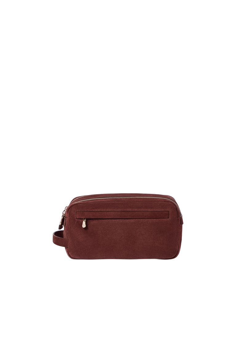 Suede beauty case with double zipper, Alternate, color, Burgundy