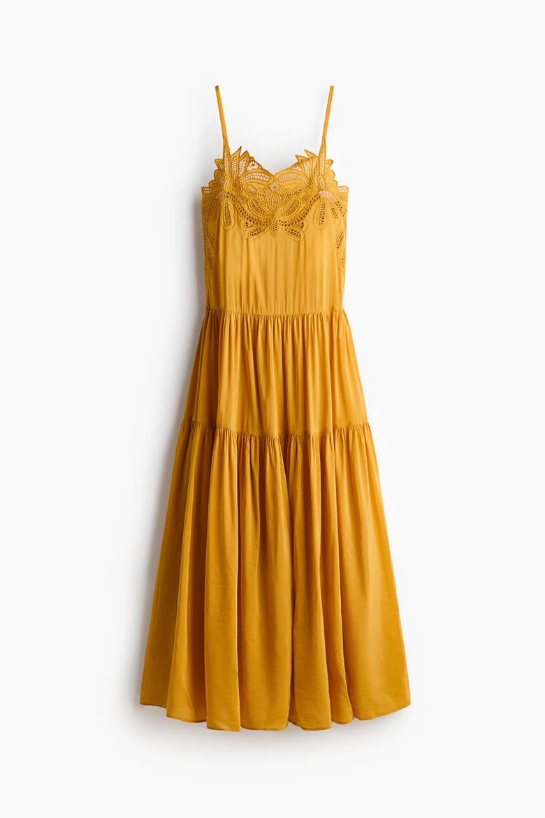 Embroidered Tiered Dress, Alternate, color, Dark yellow