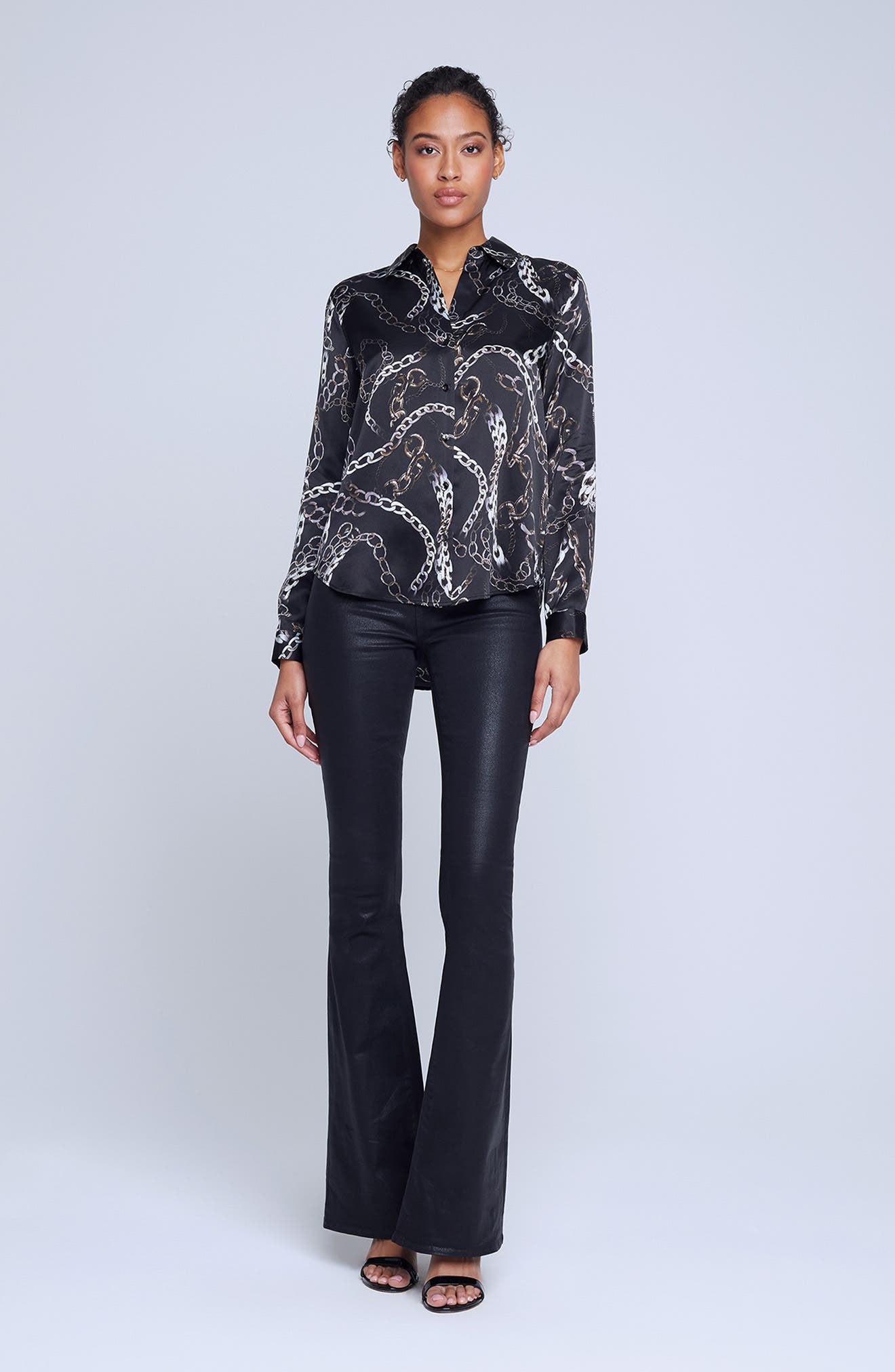 L'AGENCE Tyler Chain Print Silk Button-Up Shirt (Women) | Nordstromrack