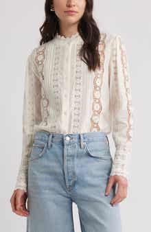 Caslon® Pretty Lace Panel Button-Up Shirt
