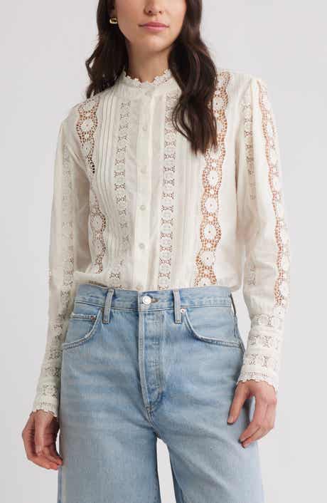 Caslon® Pretty Lace Panel Button-Up Shirt
