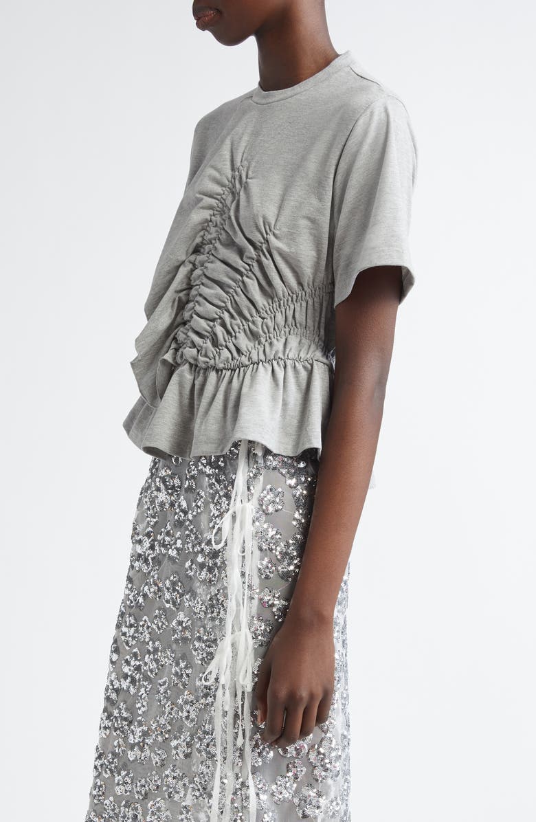 Cecilie Bahnsen Ace Smocked Jersey Peplum Top, Alternate, color, Grey Melange