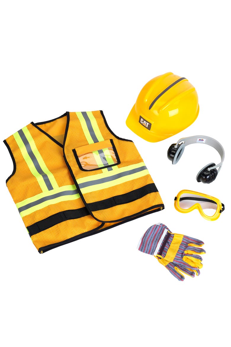 Construction Worker Vest Yellow & Black 5Pc Set, Ags 3+, Main, color, Yellow