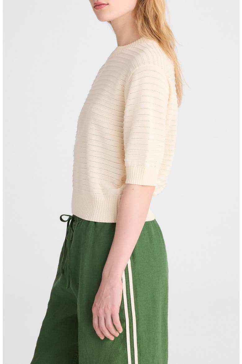 Textural Stitch Crewneck Cotton Sweater, Alternate, color, VINTAGE IVORY