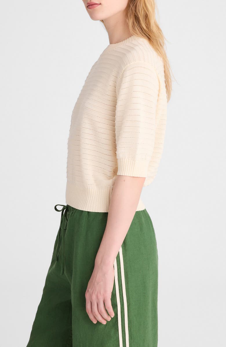 Madewell Textural Stitch Crewneck Cotton Sweater, Alternate, color, Vintage Ivory