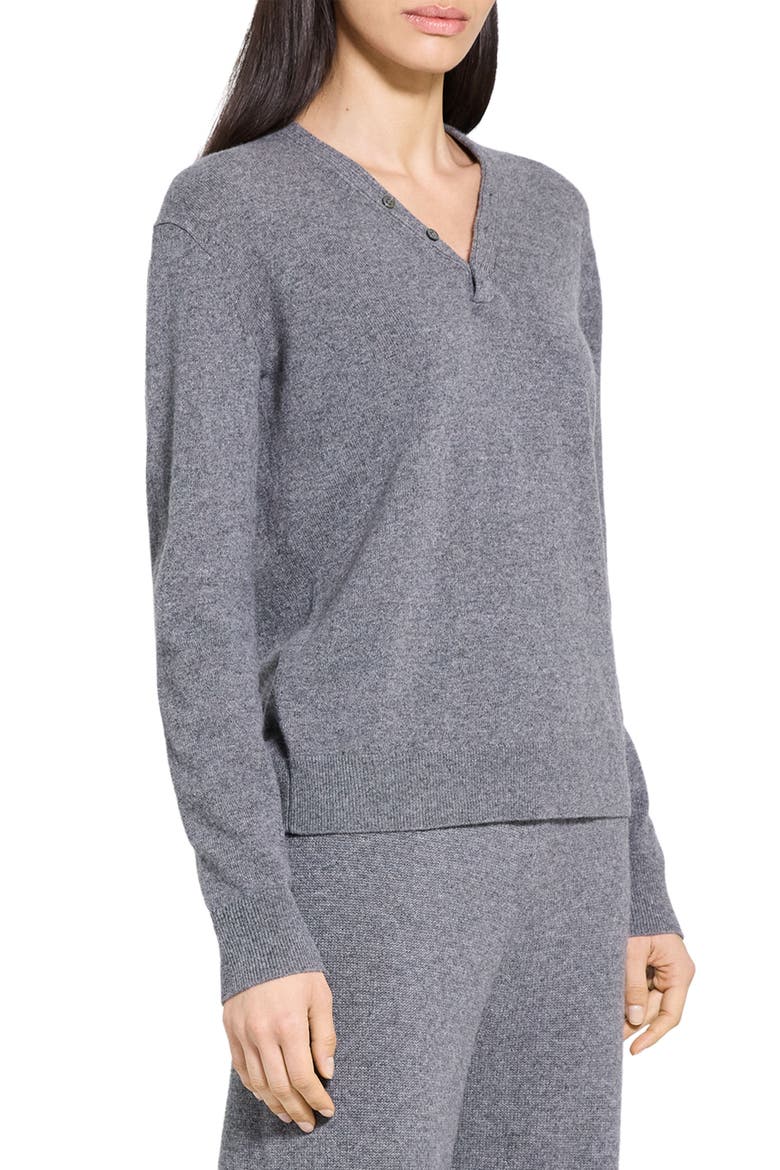 Cashmere Henley Sweater, Alternate, color, LIGHT CHARCOAL