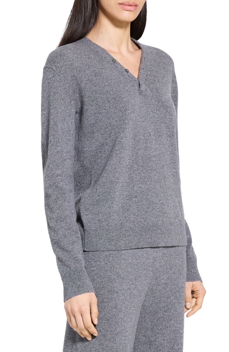 Theory Cashmere Henley Sweater, Alternate, color, Light Charcoal
