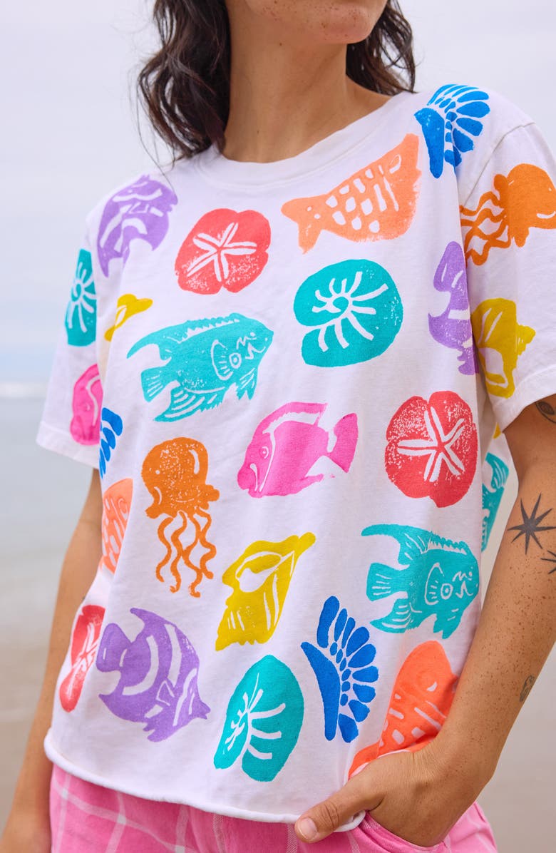 MOKUYOBI Painted Crop Tee, Alternate, color, Painted Fish