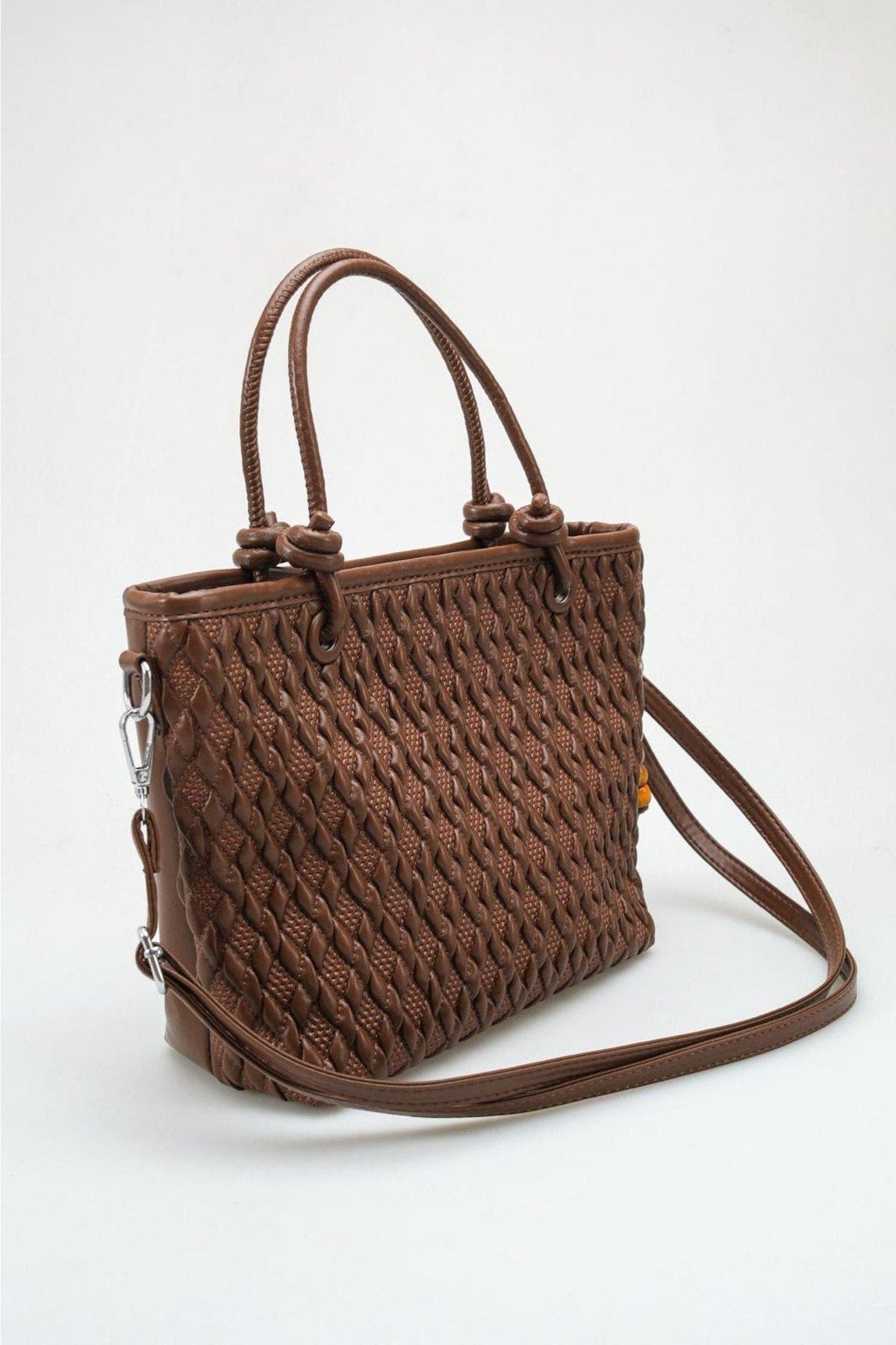 Cienna Woven Top Handle Bag, Alternate, color, Brown