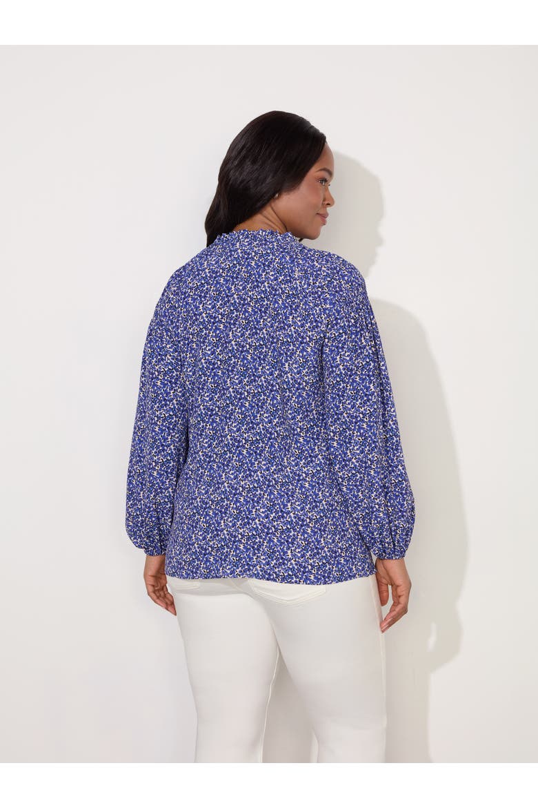 Ditsy Shirred Raglan Sleeve Blouse, Alternate, color, Blue Print